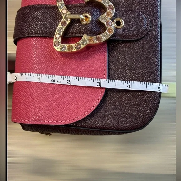 Coach Pink and Brown Leather Crossbody with Gold Butterfly Lock - Picture 4 of 8